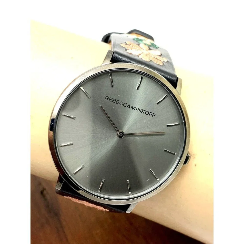 Rebecca Minkoff Women's Watch 2200096 Quartz Black Dial 40mm Floral Leat…